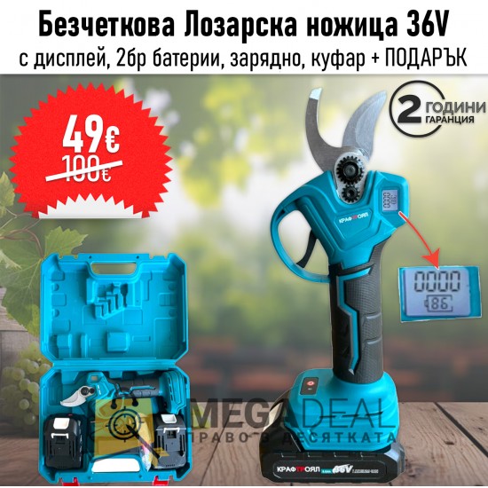 Професионална Акумулаторна Лозарска Ножица с Дисплей и 2 Батерии